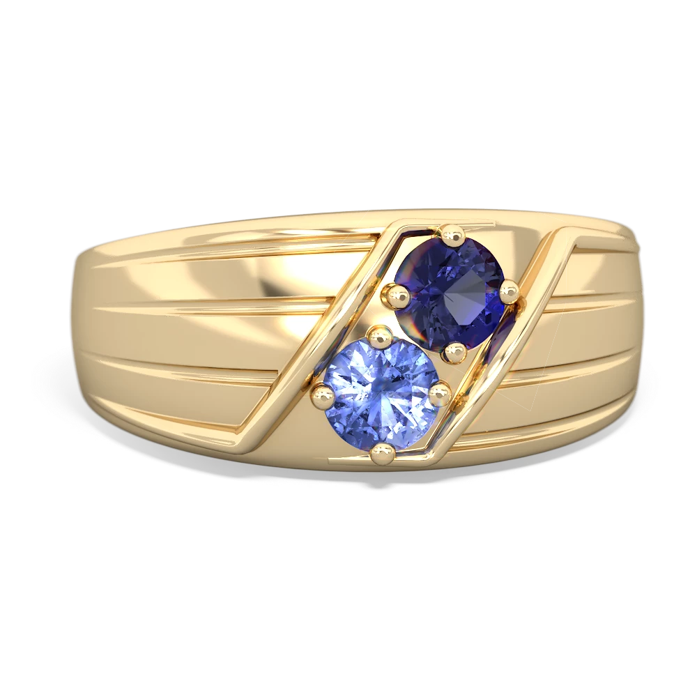 Lab Sapphire Men's Streamline 14K Yellow Gold ring R0460