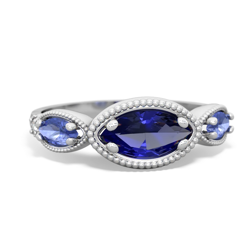 Lab Sapphire Milgrain Marquise 14K White Gold ring R5700