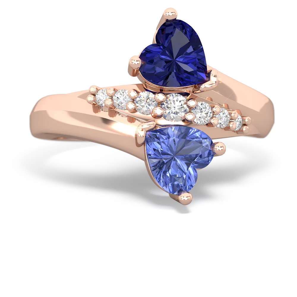Lab Sapphire Heart To Heart 14K Rose Gold ring R2064
