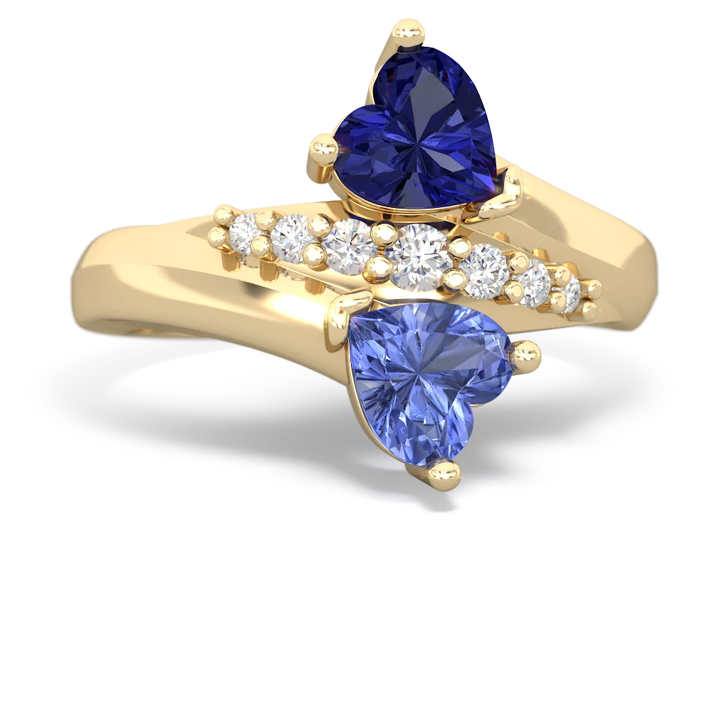 Lab Sapphire Heart To Heart 14K Yellow Gold ring R2064