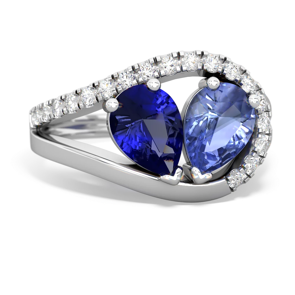 Lab Sapphire Nestled Heart Keepsake 14K White Gold ring R5650