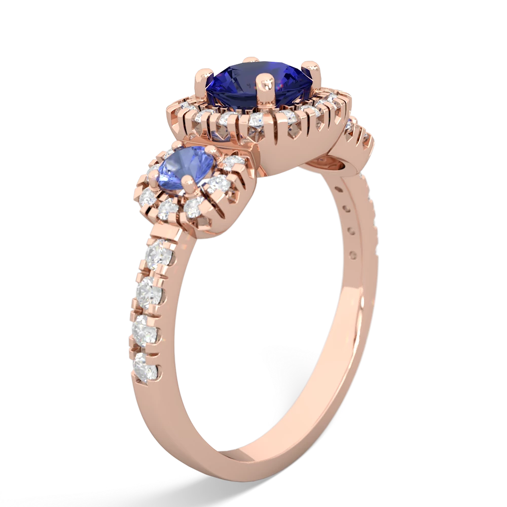 Lab Sapphire Regal Halo 14K Rose Gold ring R5350