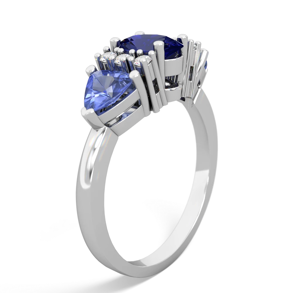 Lab Sapphire Antique Style Three Stone 14K White Gold ring R2186