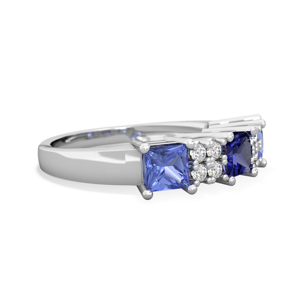 Lab Sapphire Three Stone Diamond Cluster 14K White Gold ring R2592