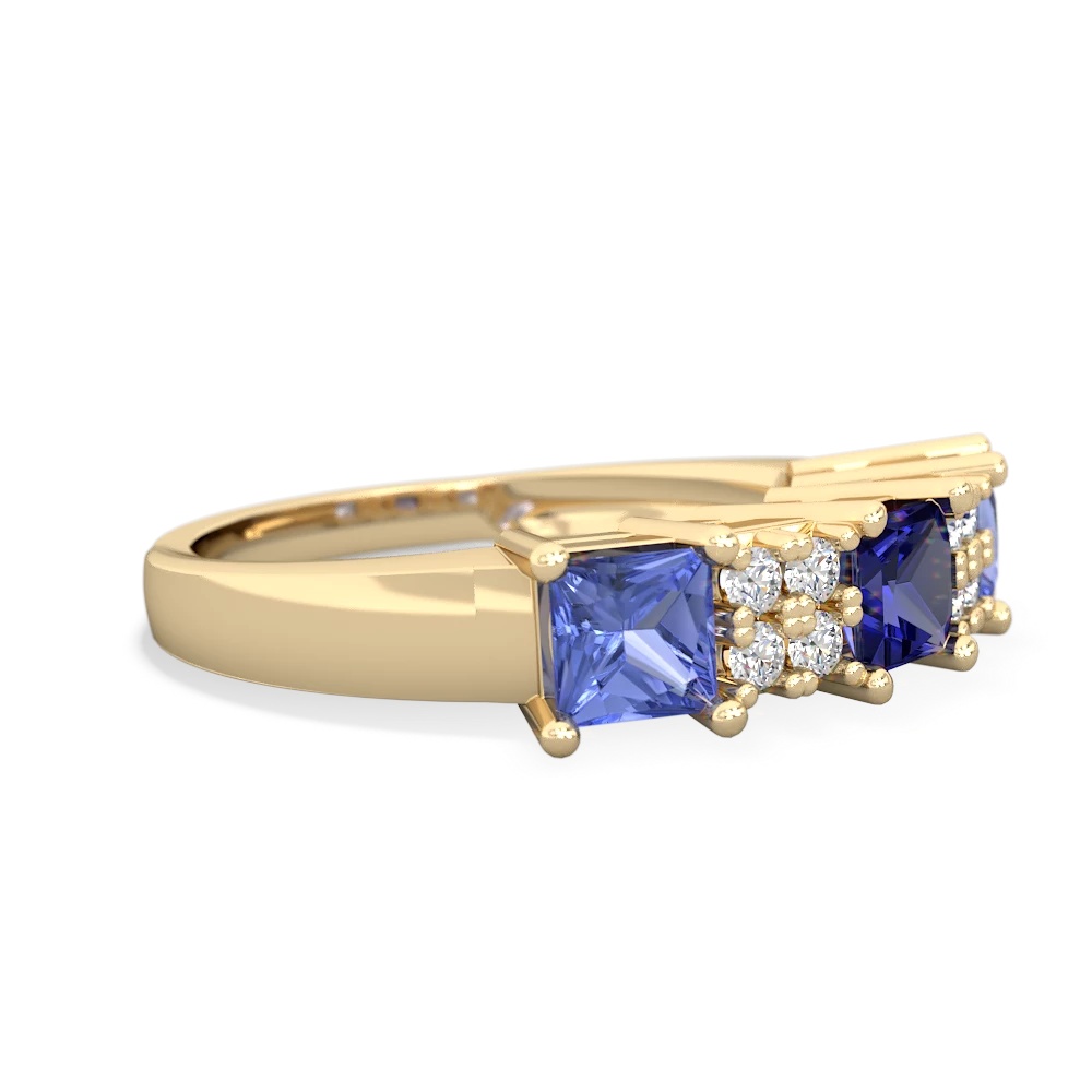 Lab Sapphire Three Stone Diamond Cluster 14K Yellow Gold ring R2592