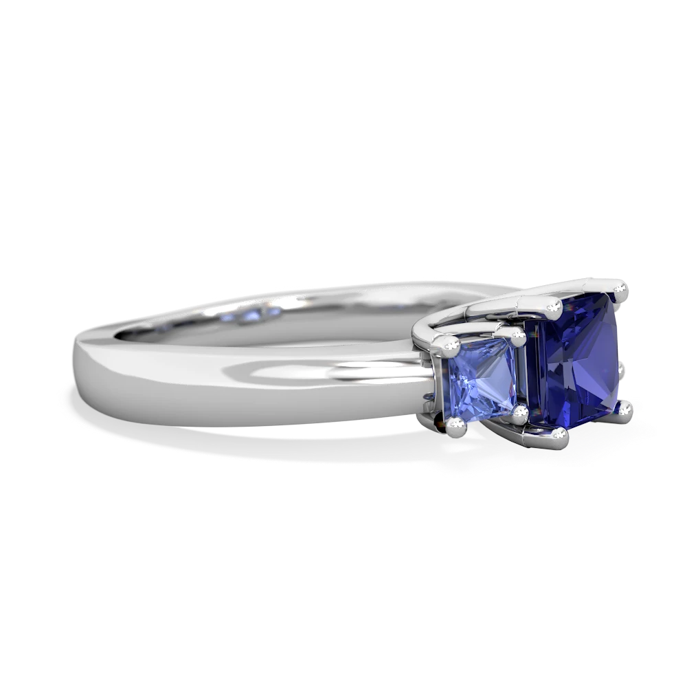 Lab Sapphire Three Stone Trellis 14K White Gold ring R4015