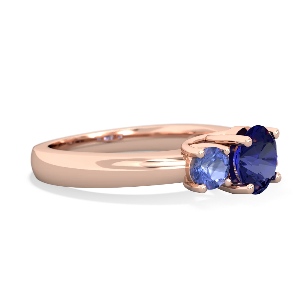 Lab Sapphire Three Stone Round Trellis 14K Rose Gold ring R4018