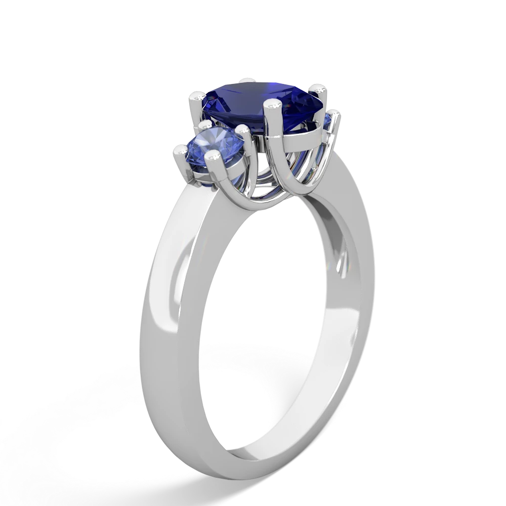 Lab Sapphire Three Stone Oval Trellis 14K White Gold ring R4024