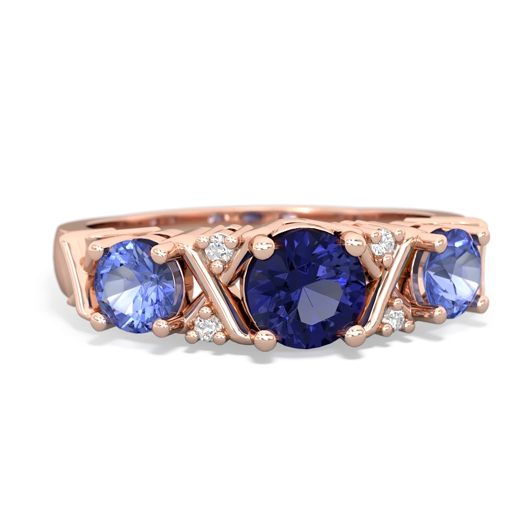 Lab Sapphire Hugs And Kisses 14K Rose Gold ring R5016