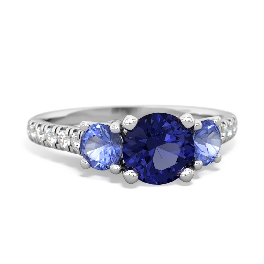 Lab Sapphire Pave Trellis 14K White Gold ring R5500