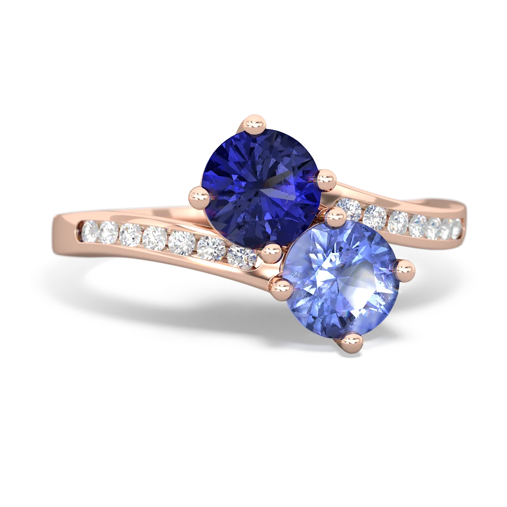 Lab Sapphire Channel Set Two Stone 14K Rose Gold ring R5303