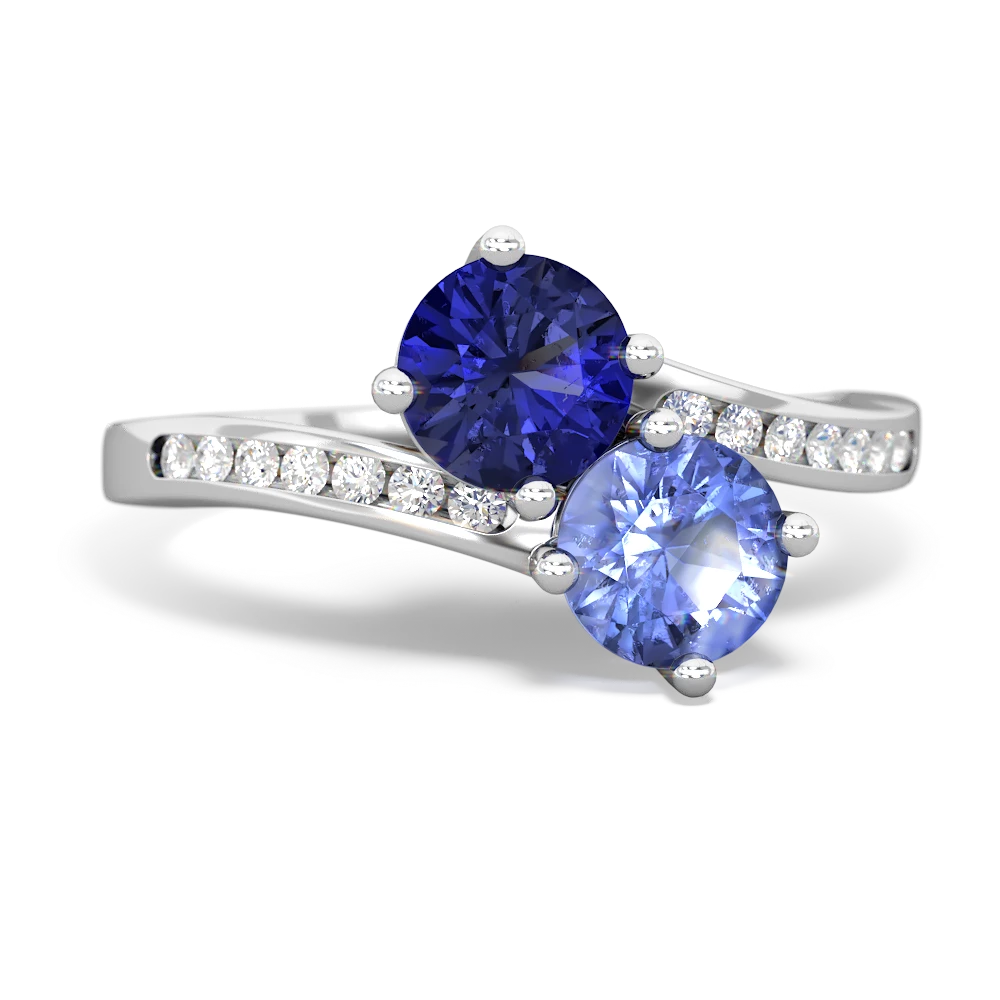 Lab Sapphire Channel Set Two Stone 14K White Gold ring R5303