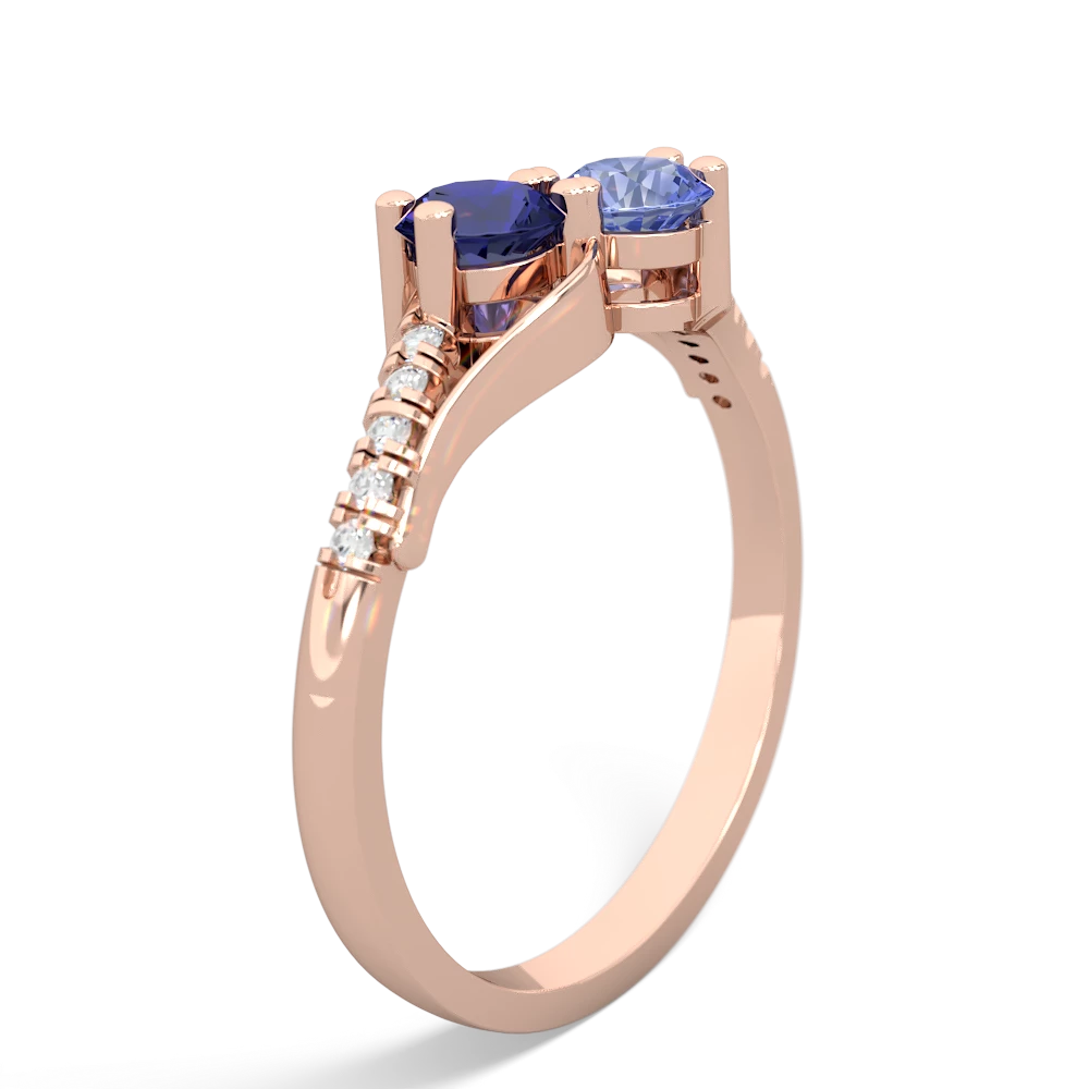 Lab Sapphire Infinity Pave Two Stone 14K Rose Gold ring R5285