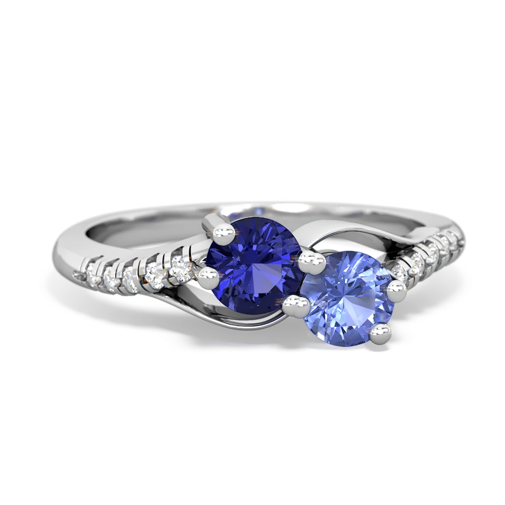 Lab Sapphire Infinity Pave Two Stone 14K White Gold ring R5285