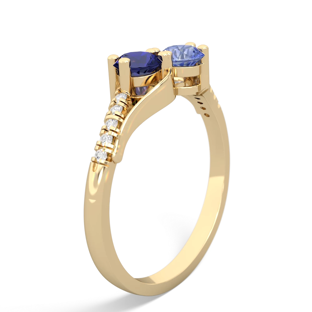 Lab Sapphire Infinity Pave Two Stone 14K Yellow Gold ring R5285