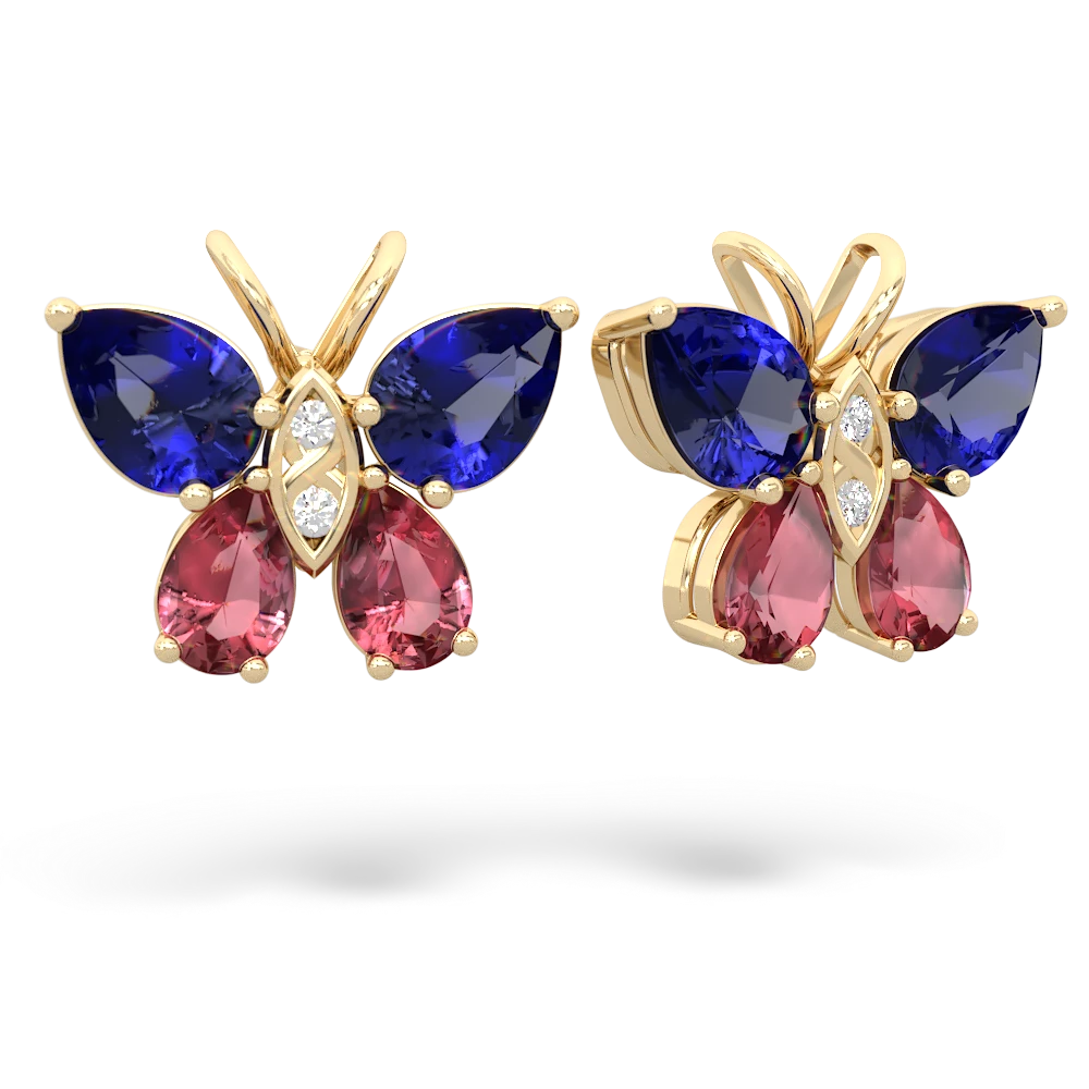 Lab Sapphire Butterfly 14K Yellow Gold earrings E2215