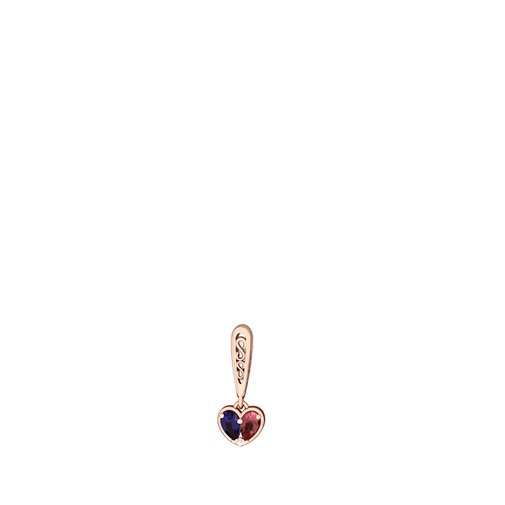 Lab Sapphire Filligree Heart 14K Rose Gold earrings E5070