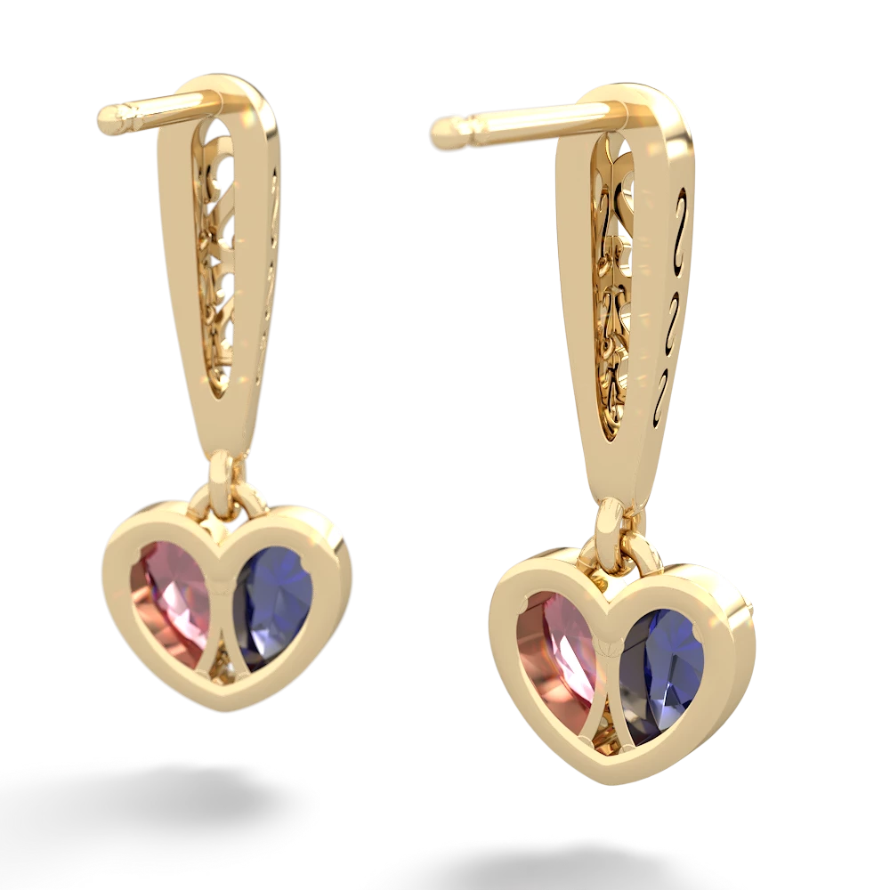 Lab Sapphire Filligree Heart 14K Yellow Gold earrings E5070