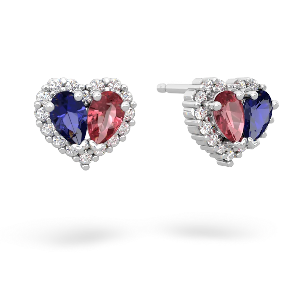 Lab Sapphire Halo 14K White Gold earrings E7008