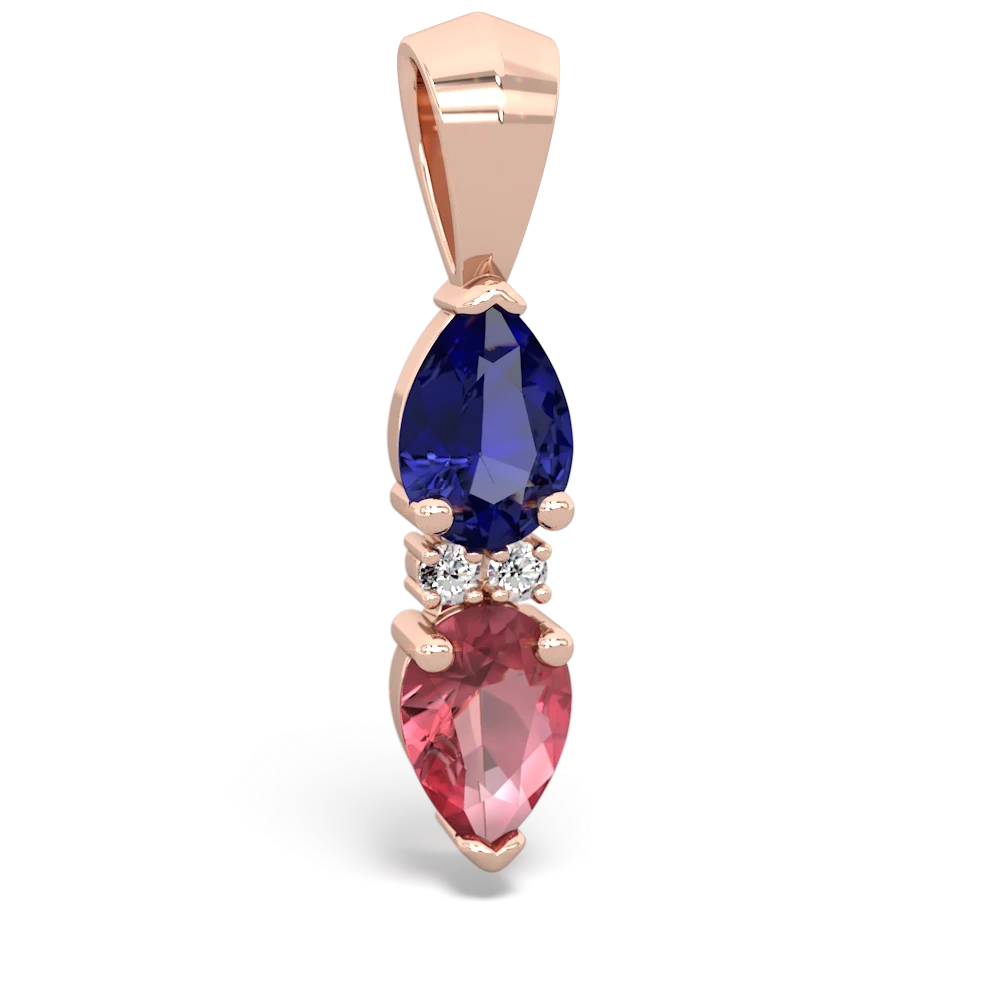 Lab Sapphire Bowtie Drop 14K Rose Gold pendant P0865