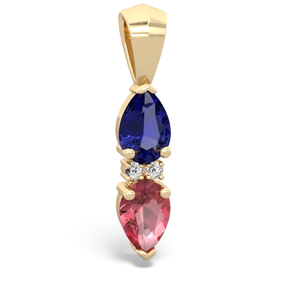 Lab Sapphire Bowtie Drop 14K Yellow Gold pendant P0865