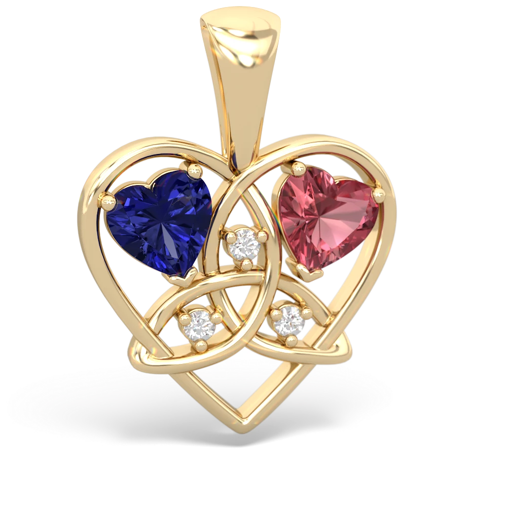 Lab Sapphire Celtic Trinity Heart 14K Yellow Gold pendant P5331