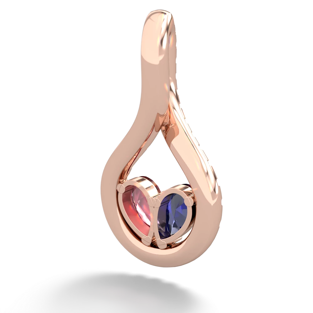 Lab Sapphire Pave Twist 'One Heart' 14K Rose Gold pendant P5360