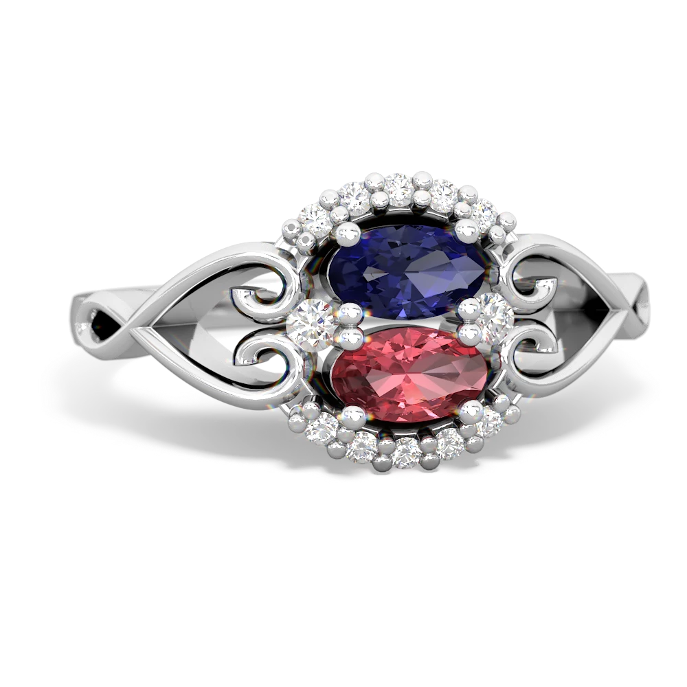 Lab Sapphire Love Nest 14K White Gold ring R5860