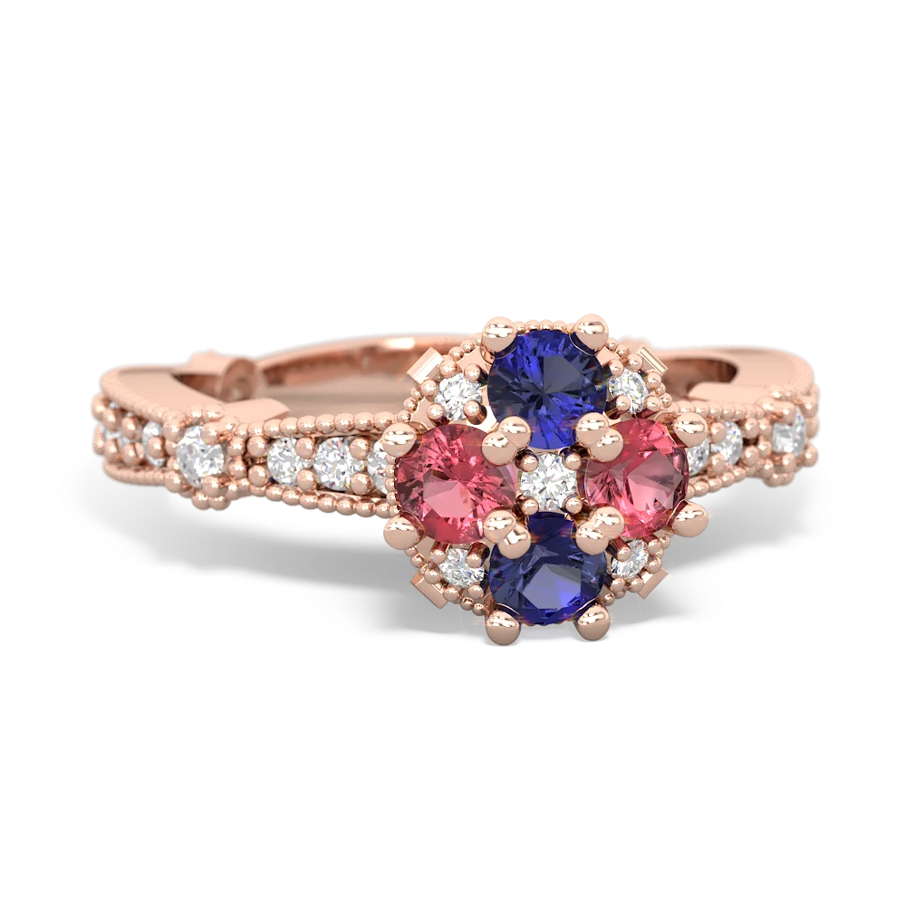 Lab Sapphire Sparkling Tiara Cluster 14K Rose Gold ring R26293RD