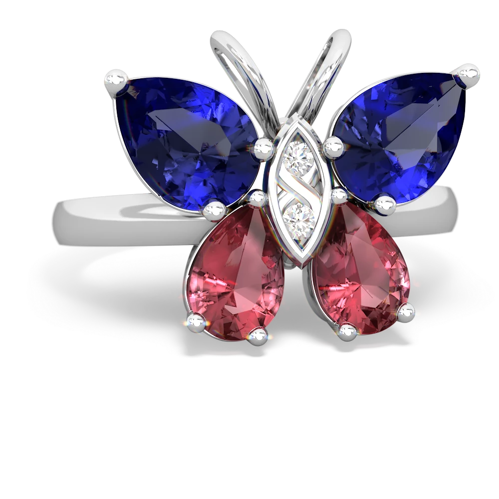 Lab Sapphire Butterfly 14K White Gold ring R2215