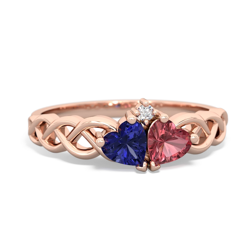 Lab Sapphire Heart To Heart Braid 14K Rose Gold ring R5870