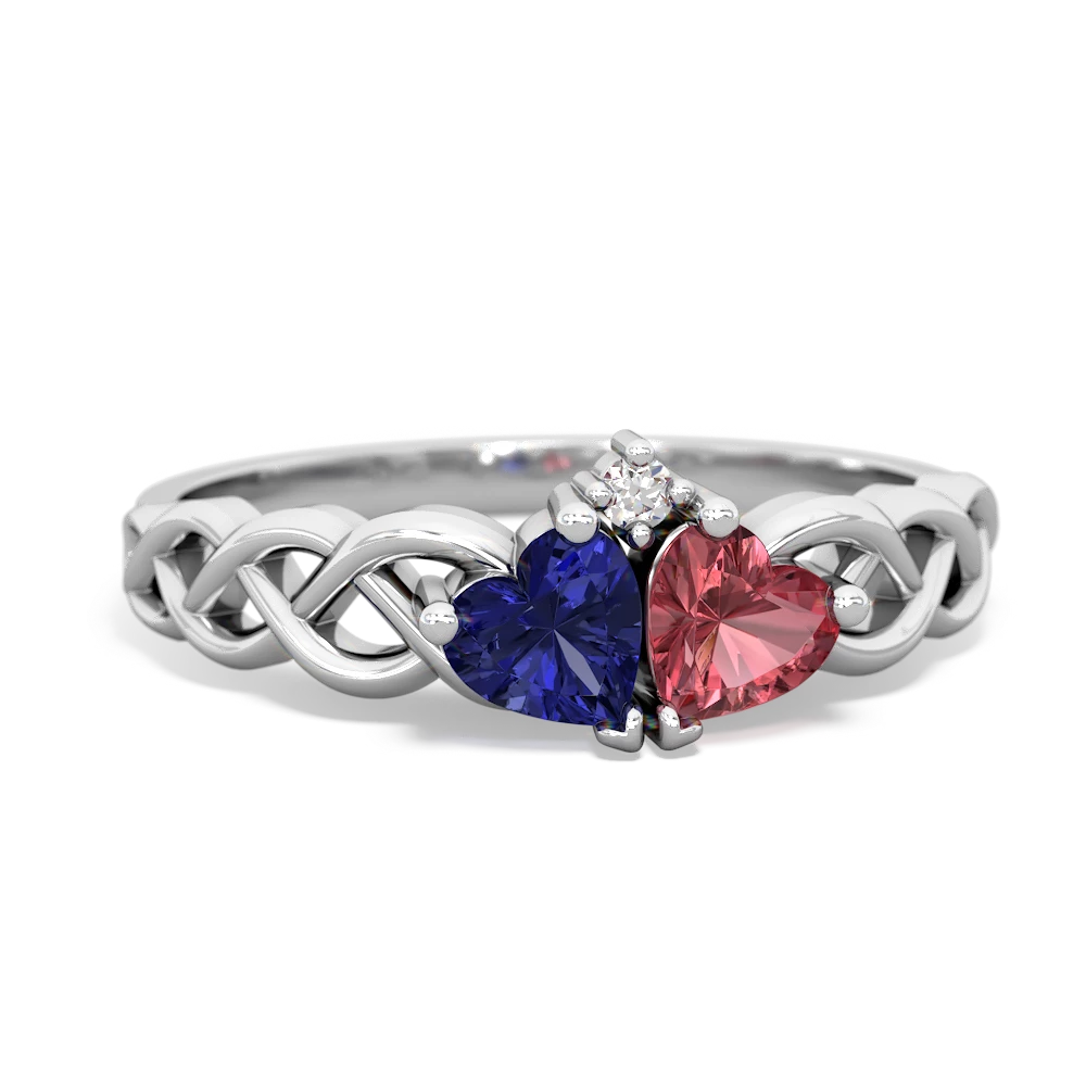 Lab Sapphire Heart To Heart Braid 14K White Gold ring R5870