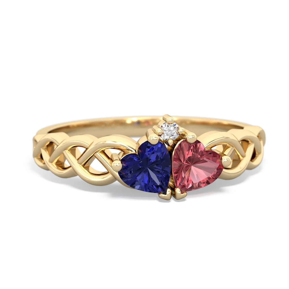 Lab Sapphire Heart To Heart Braid 14K Yellow Gold ring R5870