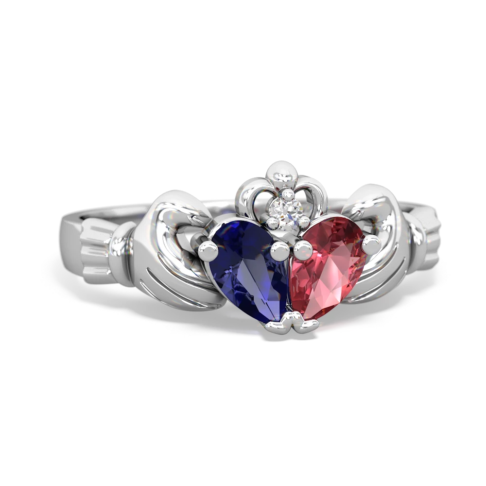 Lab Sapphire 'Our Heart' Claddagh 14K White Gold ring R2388