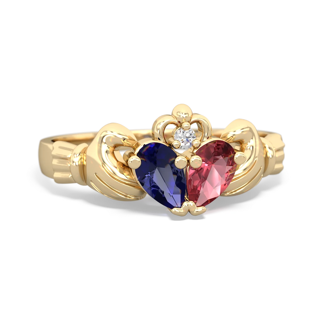 Lab Sapphire 'Our Heart' Claddagh 14K Yellow Gold ring R2388