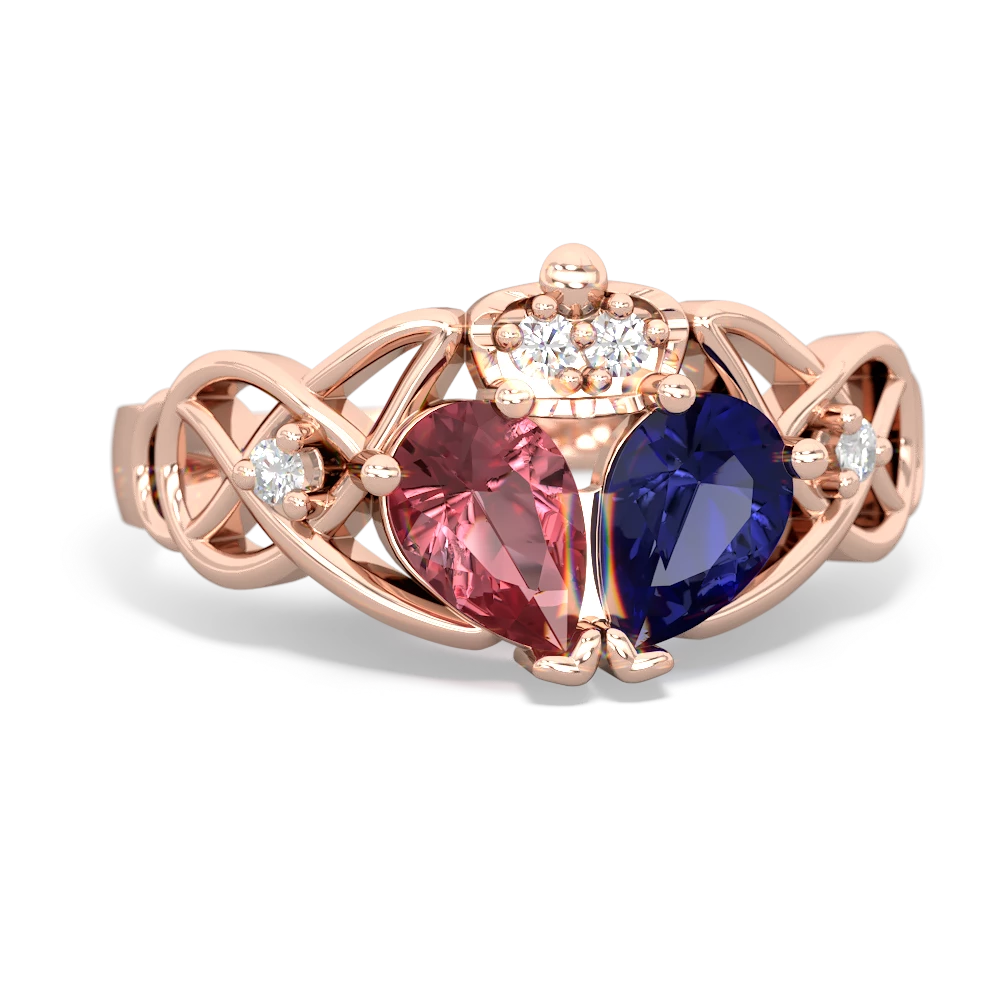 Lab Sapphire 'One Heart' Celtic Knot Claddagh 14K Rose Gold ring R5322