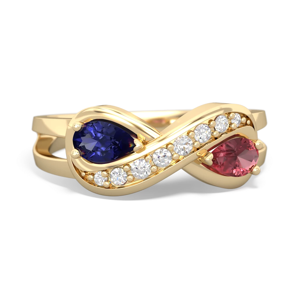 Lab Sapphire Diamond Infinity 14K Yellow Gold ring R5390