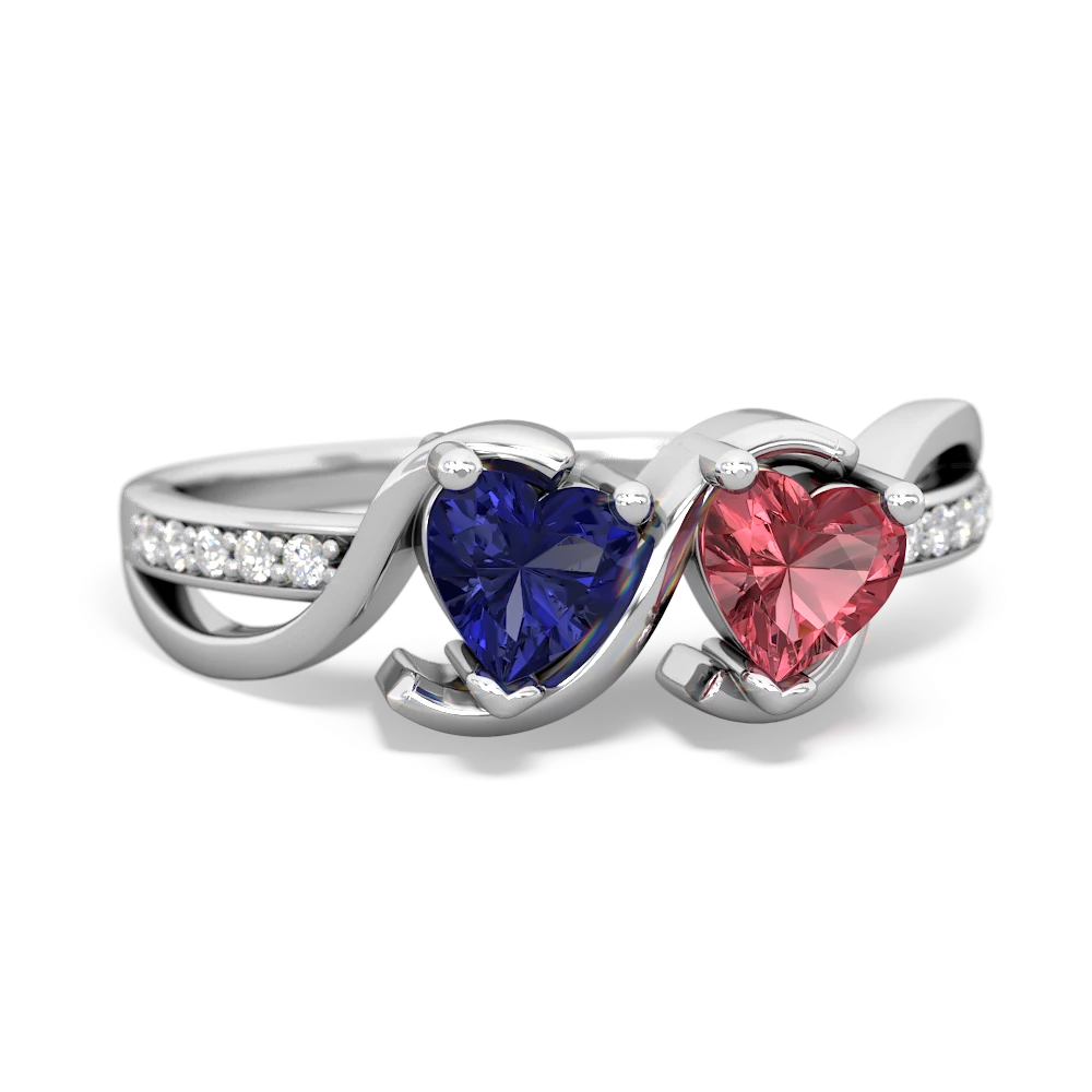 Lab Sapphire Side By Side 14K White Gold ring R3090