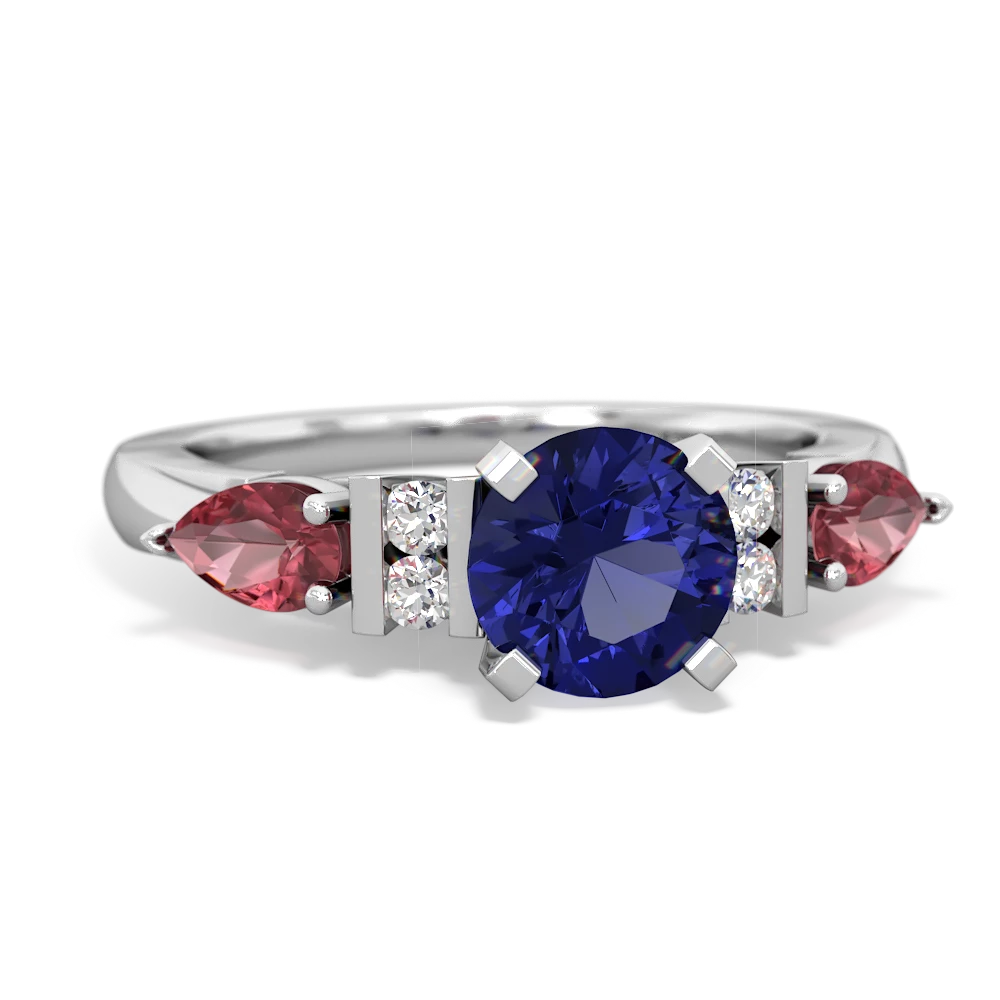 Lab Sapphire 6Mm Round Eternal Embrace Engagement 14K White Gold ring R2005