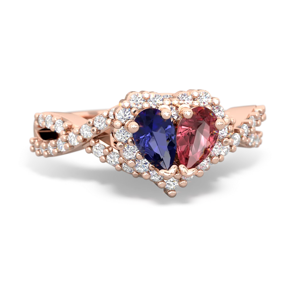 Lab Sapphire Diamond Twist 'One Heart' 14K Rose Gold ring R2640HRT