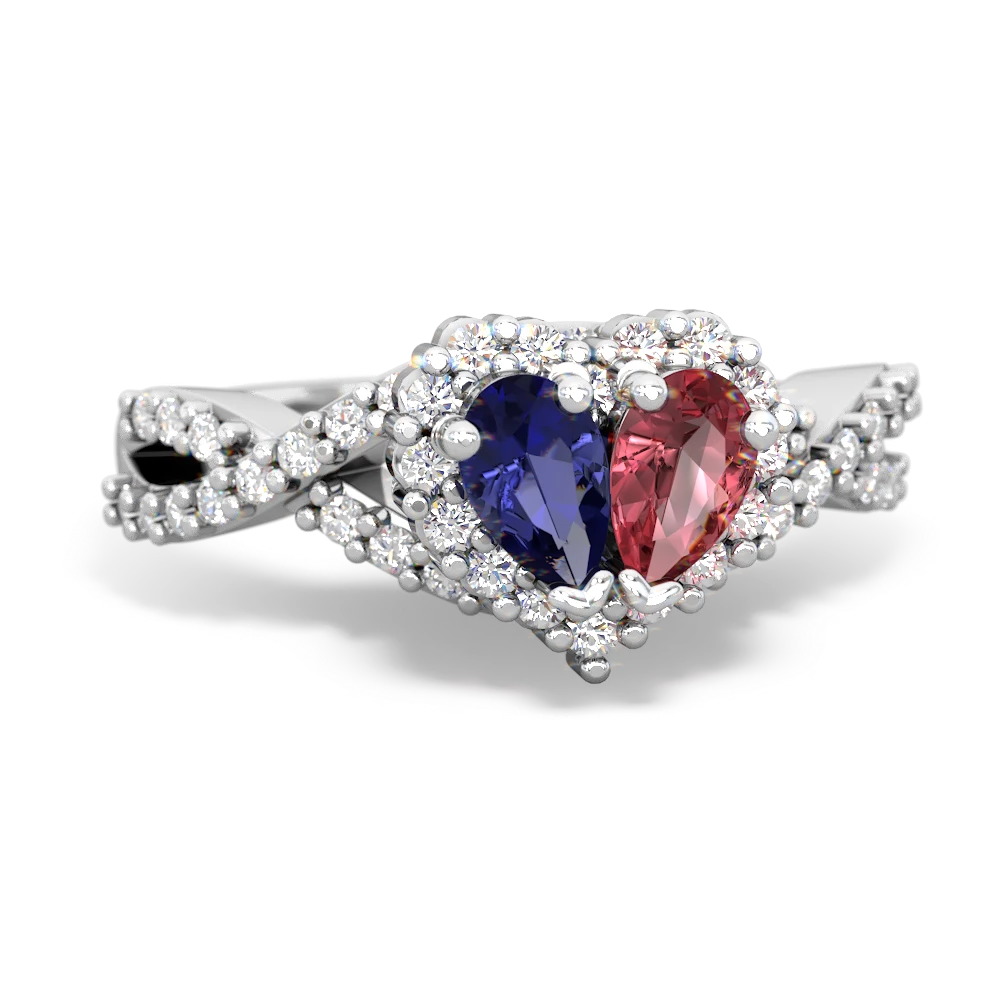 Lab Sapphire Diamond Twist 'One Heart' 14K White Gold ring R2640HRT