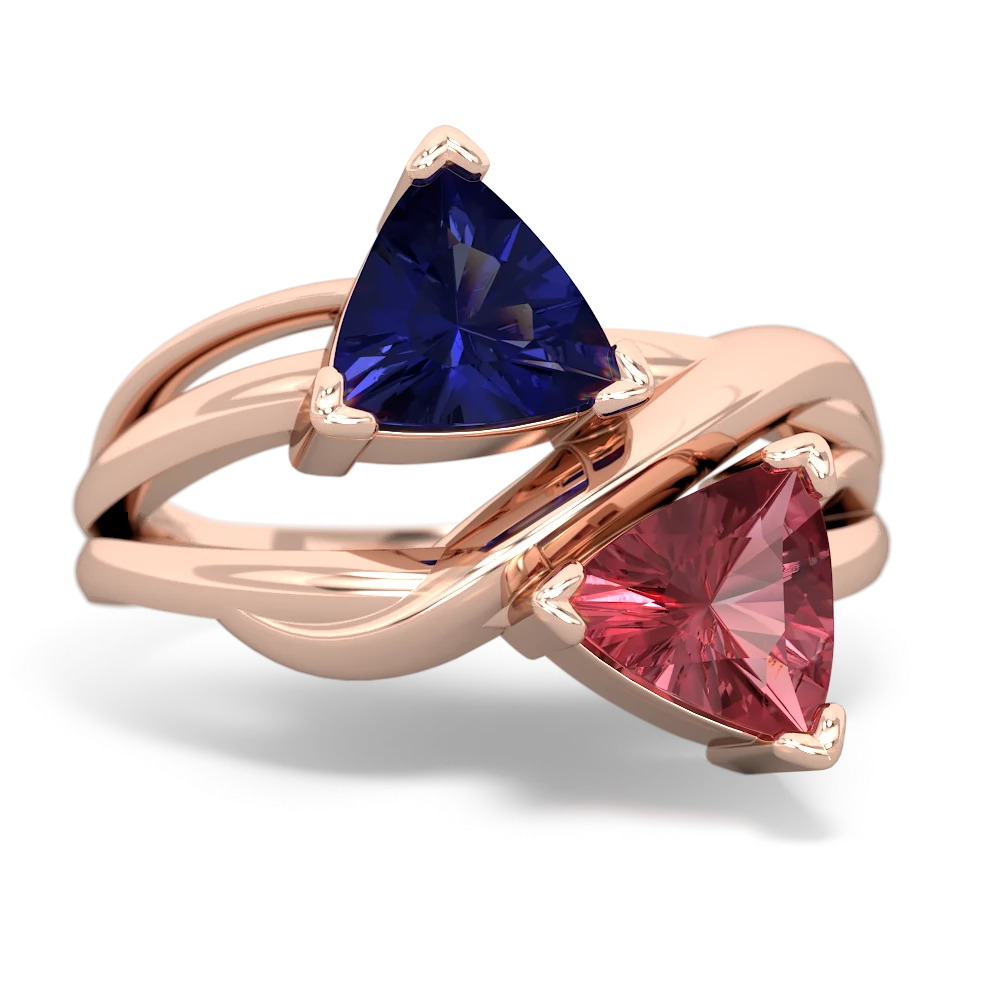 Lab Sapphire Split Band Swirl 14K Rose Gold ring R2341