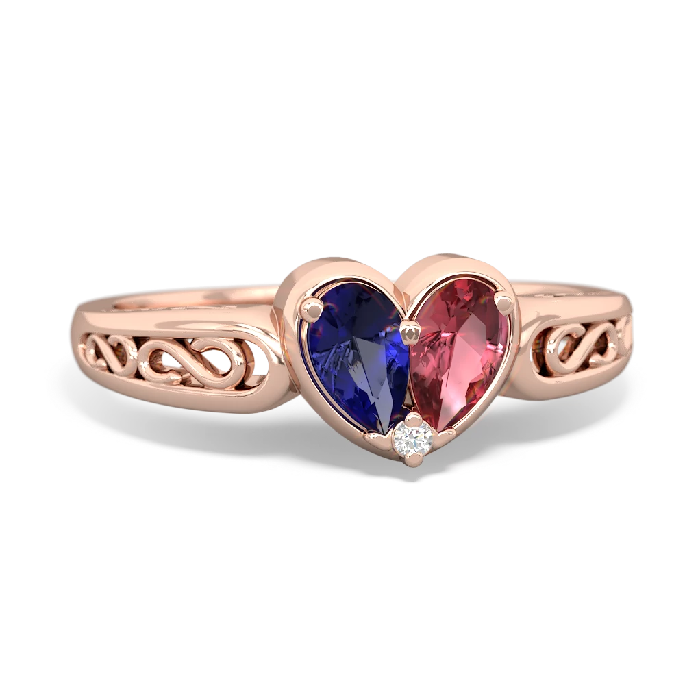 Lab Sapphire Filligree 'One Heart' 14K Rose Gold ring R5070