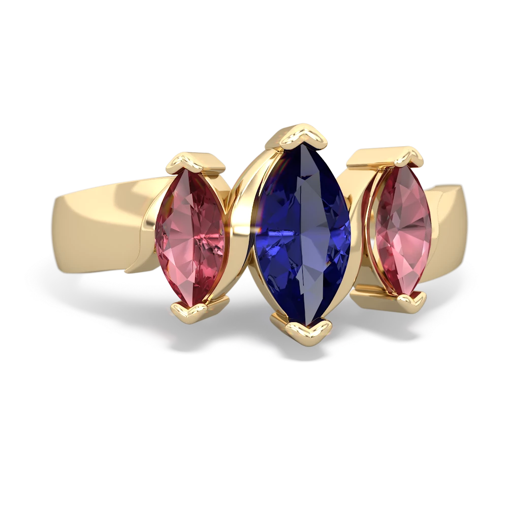 Lab Sapphire Three Peeks 14K Yellow Gold ring R2433