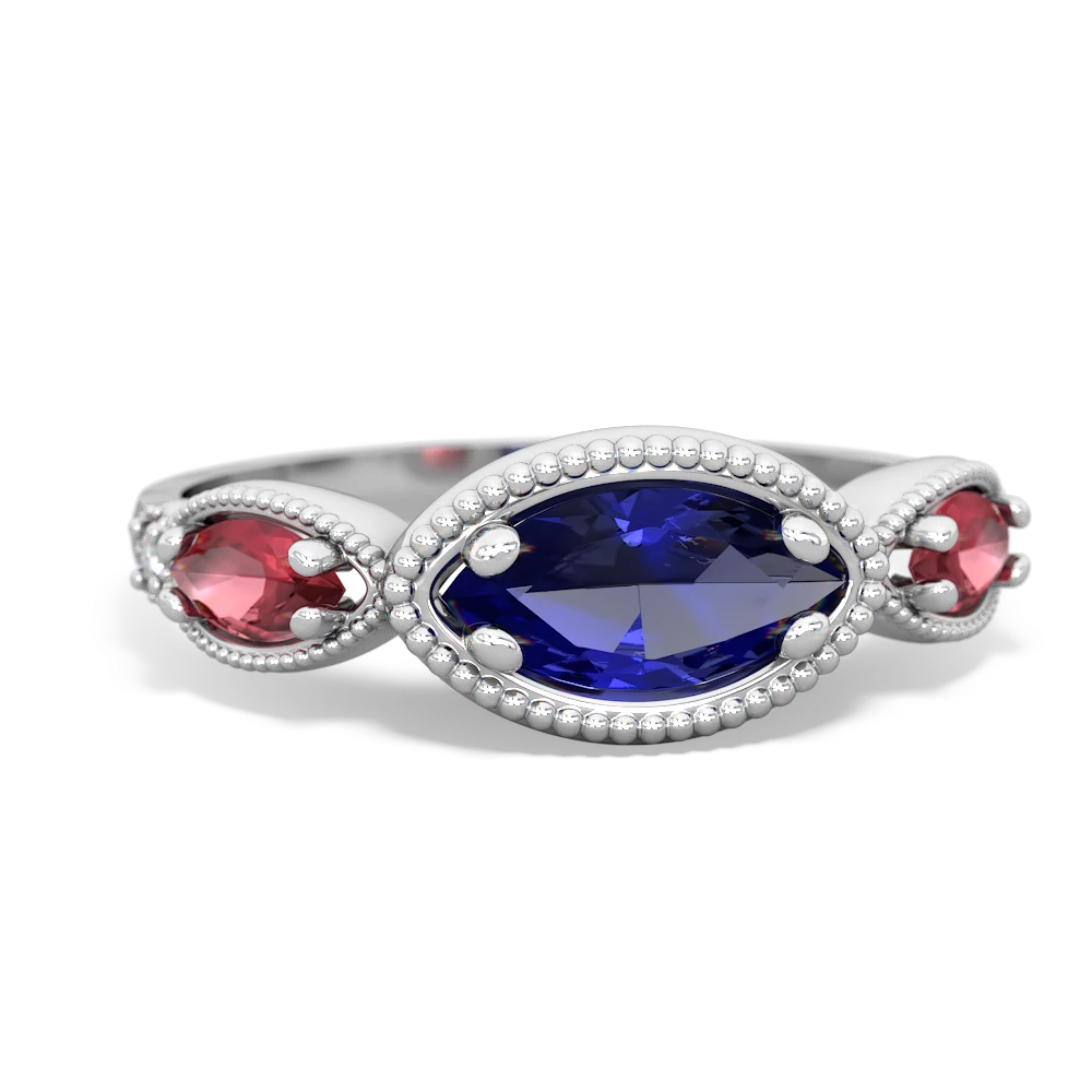 Lab Sapphire Milgrain Marquise 14K White Gold ring R5700