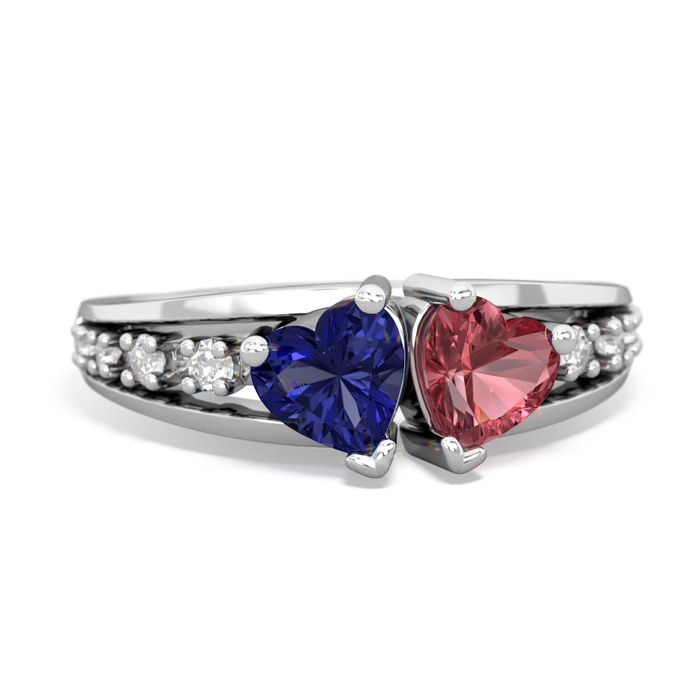 Lab Sapphire Heart To Heart 14K White Gold ring R3342