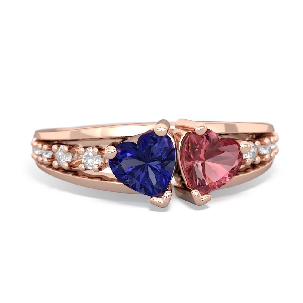 Lab Sapphire Heart To Heart 14K Rose Gold ring R3342