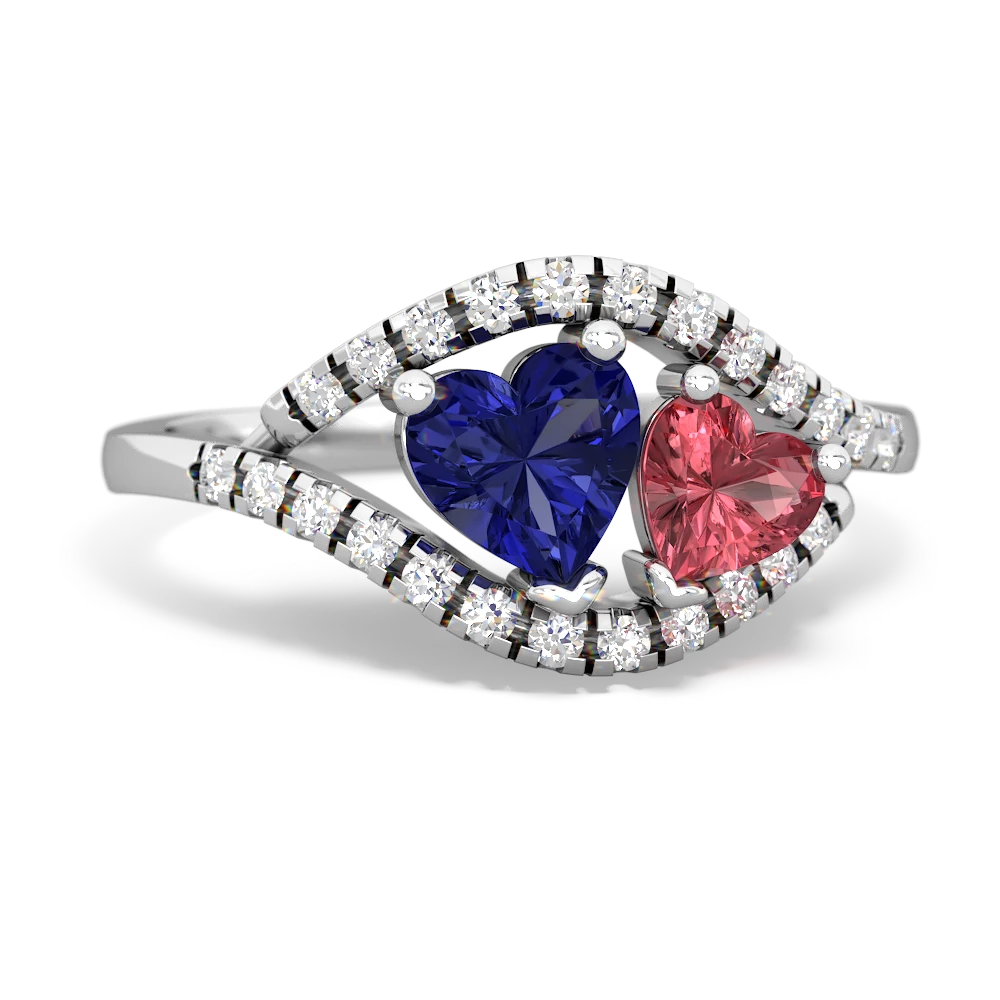 Lab Sapphire Mother And Child 14K White Gold ring R3010