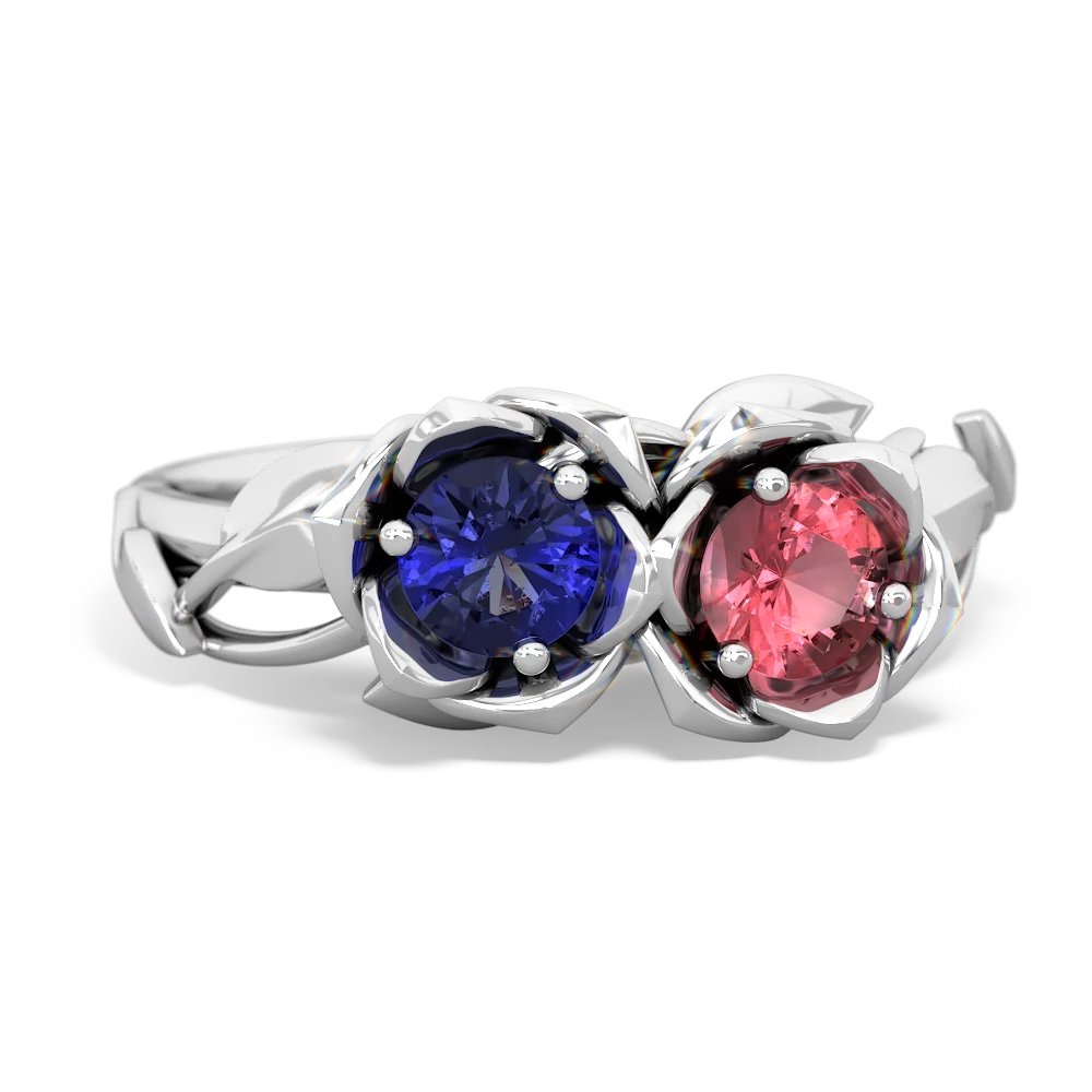 Lab Sapphire Rose Garden 14K White Gold ring R5510