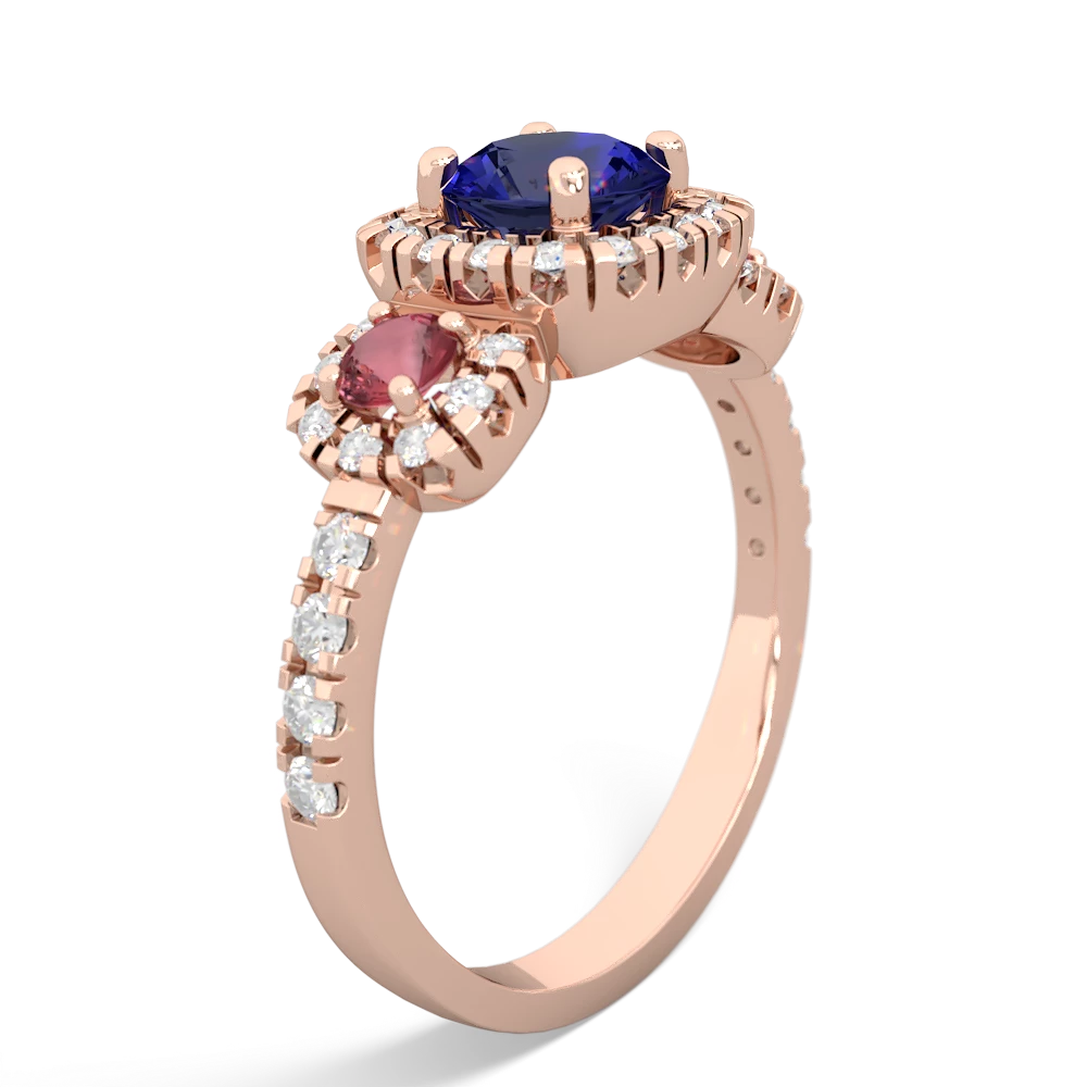 Lab Sapphire Regal Halo 14K Rose Gold ring R5350